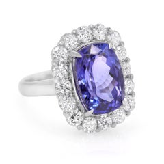 Cushion Cut 7.94cts Natural Tanzanite Diamond Cocktail Ring Platinum