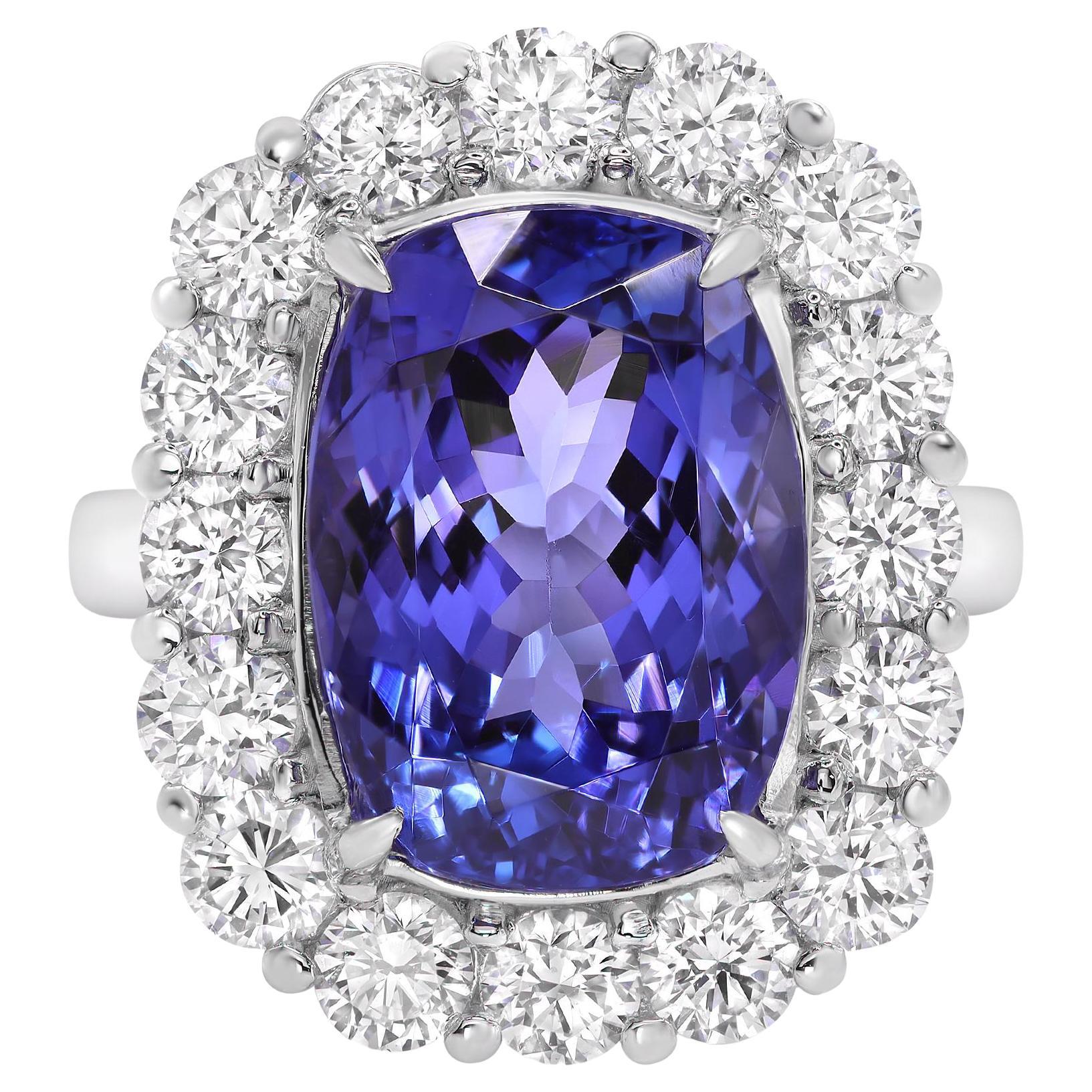 Cushion Cut 7.94cts Natural Tanzanite Diamond Cocktail Ring Platinum For Sale