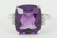 Cushion Cut Amethyst and Diamond Ring