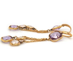 Cushion Cut Amethyst and Quartz Dangle Earrings in 18K Yellow Gold