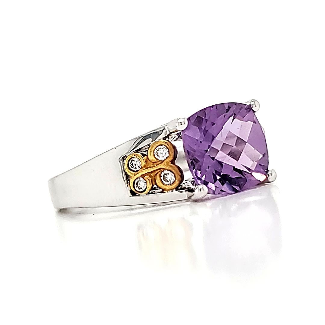Contemporary Cushion Cut Amethyst Cts 2 Diamond Engagement Ring For Sale