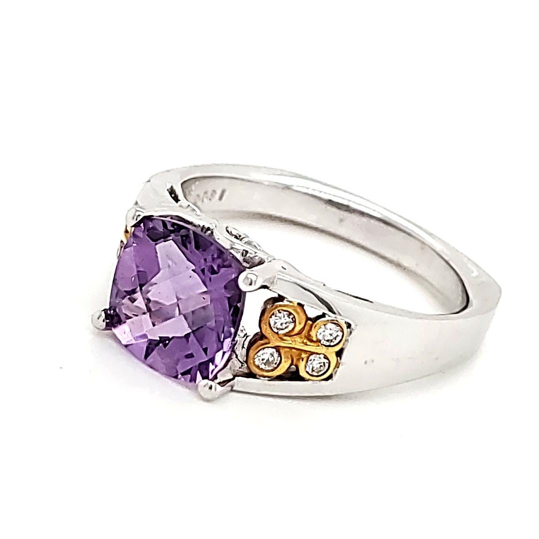 Cushion Cut Amethyst Cts 2 Diamond Engagement Ring In New Condition For Sale In Hong Kong, HK