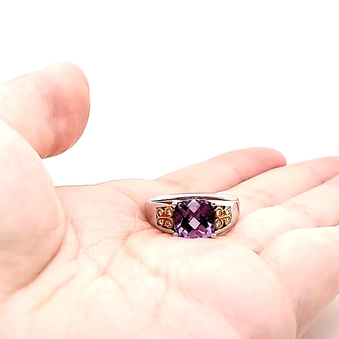 Bague de fiançailles améthyste taille coussin Cts 2 diamants Pour femmes en vente