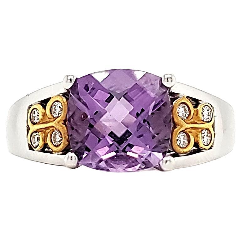 Bague de fiançailles améthyste taille coussin Cts 2 diamants en vente