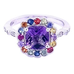 Cushion Cut Amethyst Diamond Sapphire White Gold Ring