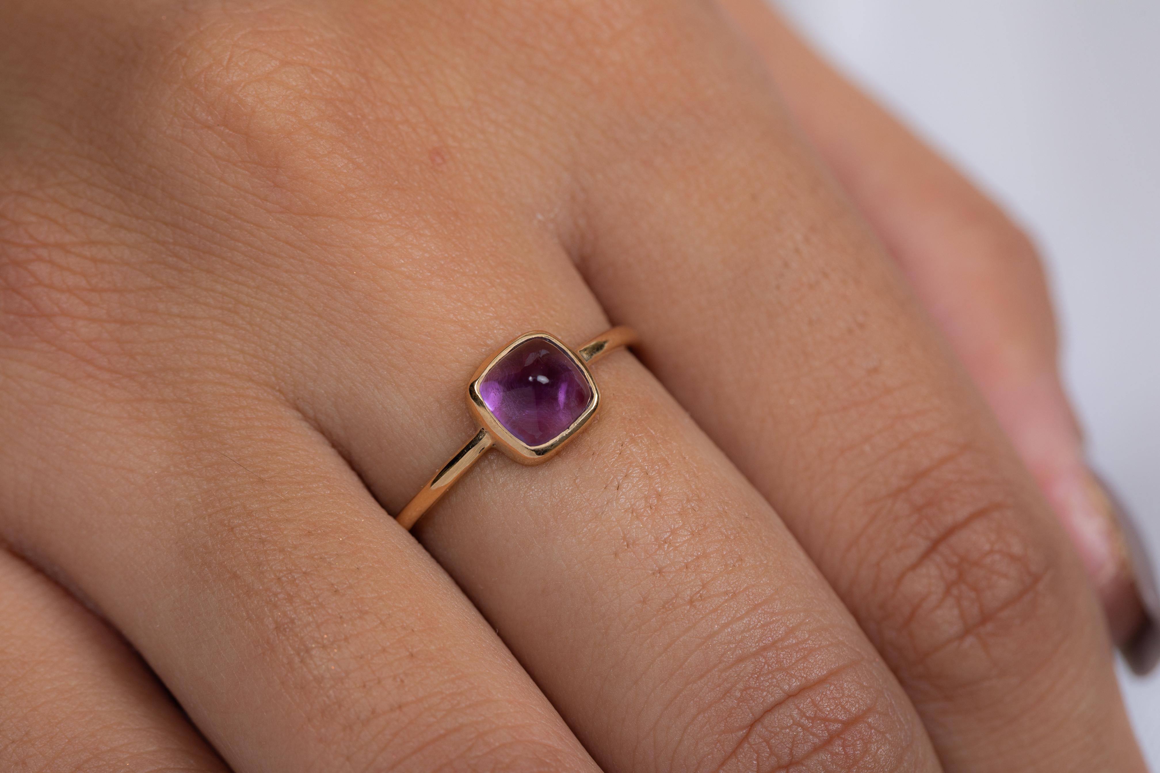 For Sale:  Cushion Cut Amethyst Engagement Ring in 14K Yellow Gold 2