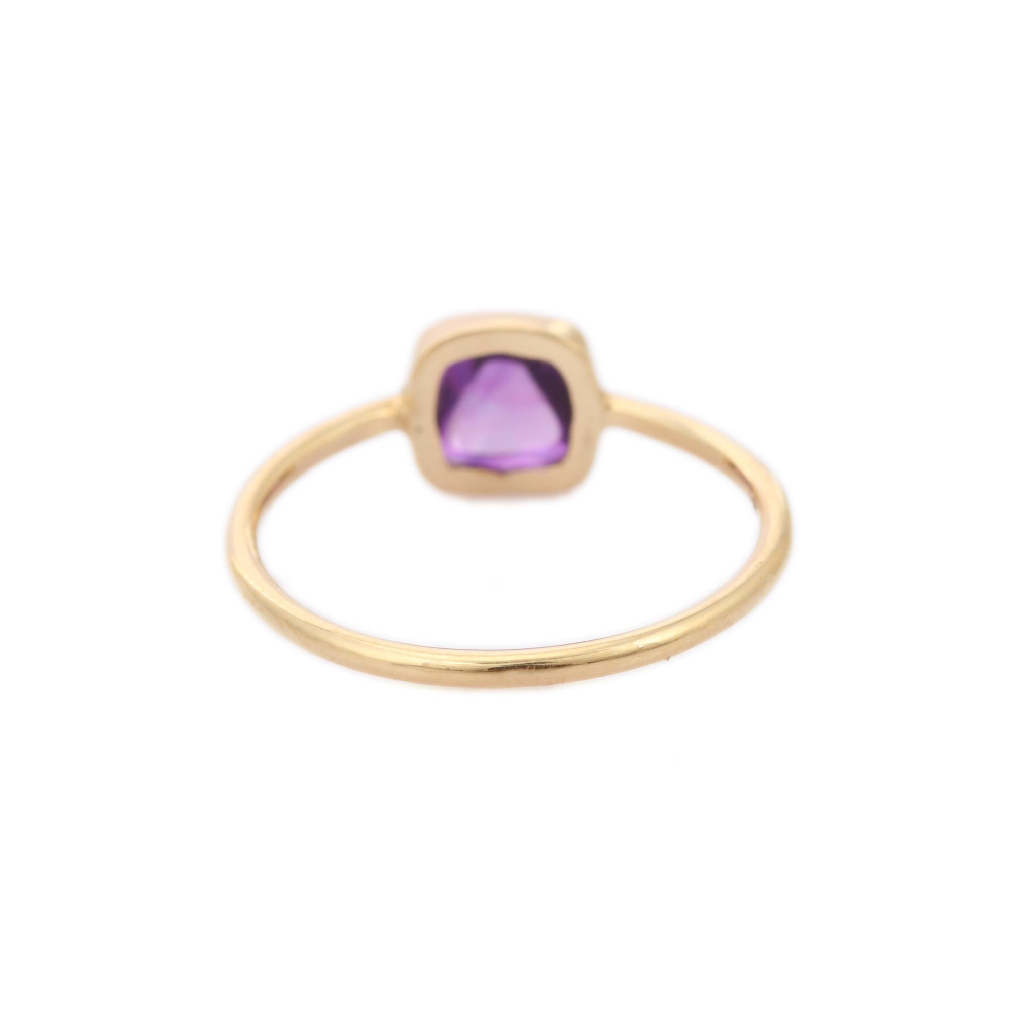 For Sale:  Cushion Cut Amethyst Engagement Ring in 14K Yellow Gold 4