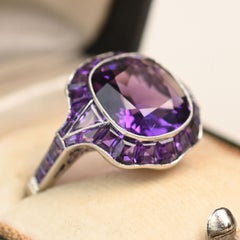Amethyst Halo Statement Ring. 5.20ct Cushion Cut Halo Platinum Cocktail Ring