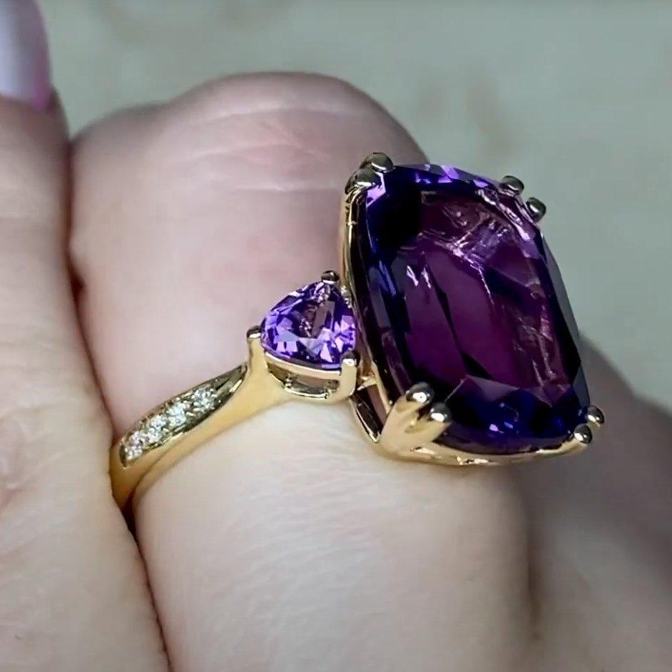 Anillo de amatista talla cojín (aprox. 6,00 quilates), oro amarillo de 14k Art Decó en venta