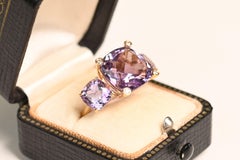 Three Stone Amethyst Ring. 7.80ct Cushion Cut Amethyst Ring 18K Yellow Gold