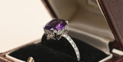 Amethyst and Diamond Ring. 2.20ct Cushion Cut Platinum Ring Diamond Eternity