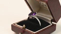 Amethyst and Diamond Ring. 2.20ct Cushion Cut Platinum Ring Diamond Eternity