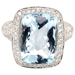 9.0 Carat Cushion Cut Aquamarine Diamond Platinum Cocktail Ring Modern