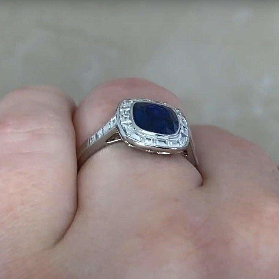 Cushion Cut Baguette Set Diamond Cluster Ring (Approx. 1.50-Carats), Platinum In Excellent Condition For Sale In New York, NY