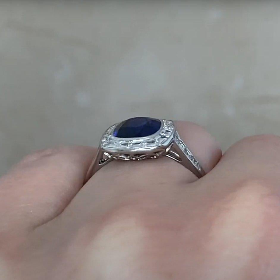 Women's or Men's Cushion Cut Baguette Set Diamond Cluster Ring (Approx. 1.50-Carats), Platinum For Sale