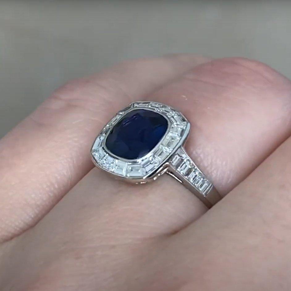 Cushion Cut Baguette Set Diamond Cluster Ring (Approx. 1.50-Carats), Platinum For Sale 1