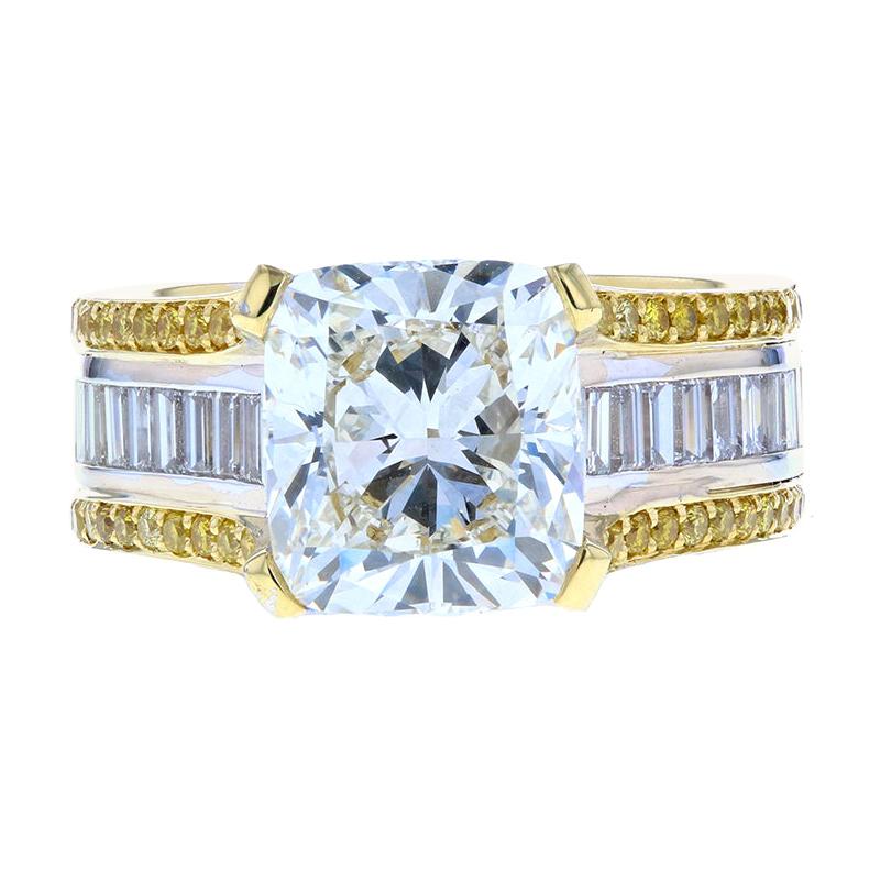 Cushion Cut Baguette with Two-Tone Gold and Yellow Diamond Pave For Sale