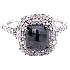 Cushion Cut Black & White Diamond Engagement Ring in 14K White Gold