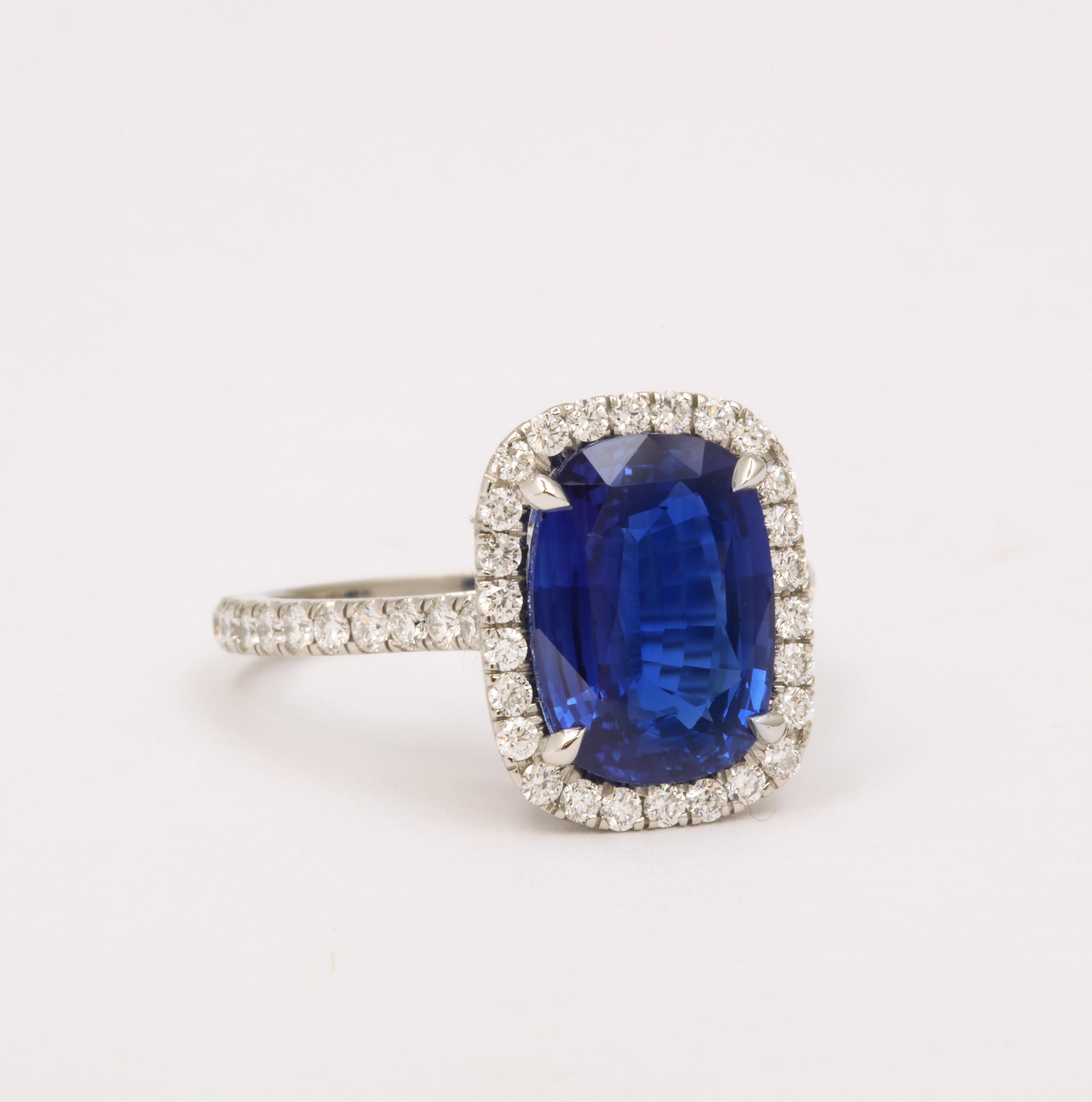 Women's or Men's Cushion Cut Blue Sapphire and Diamond Halo Ring  For Sale