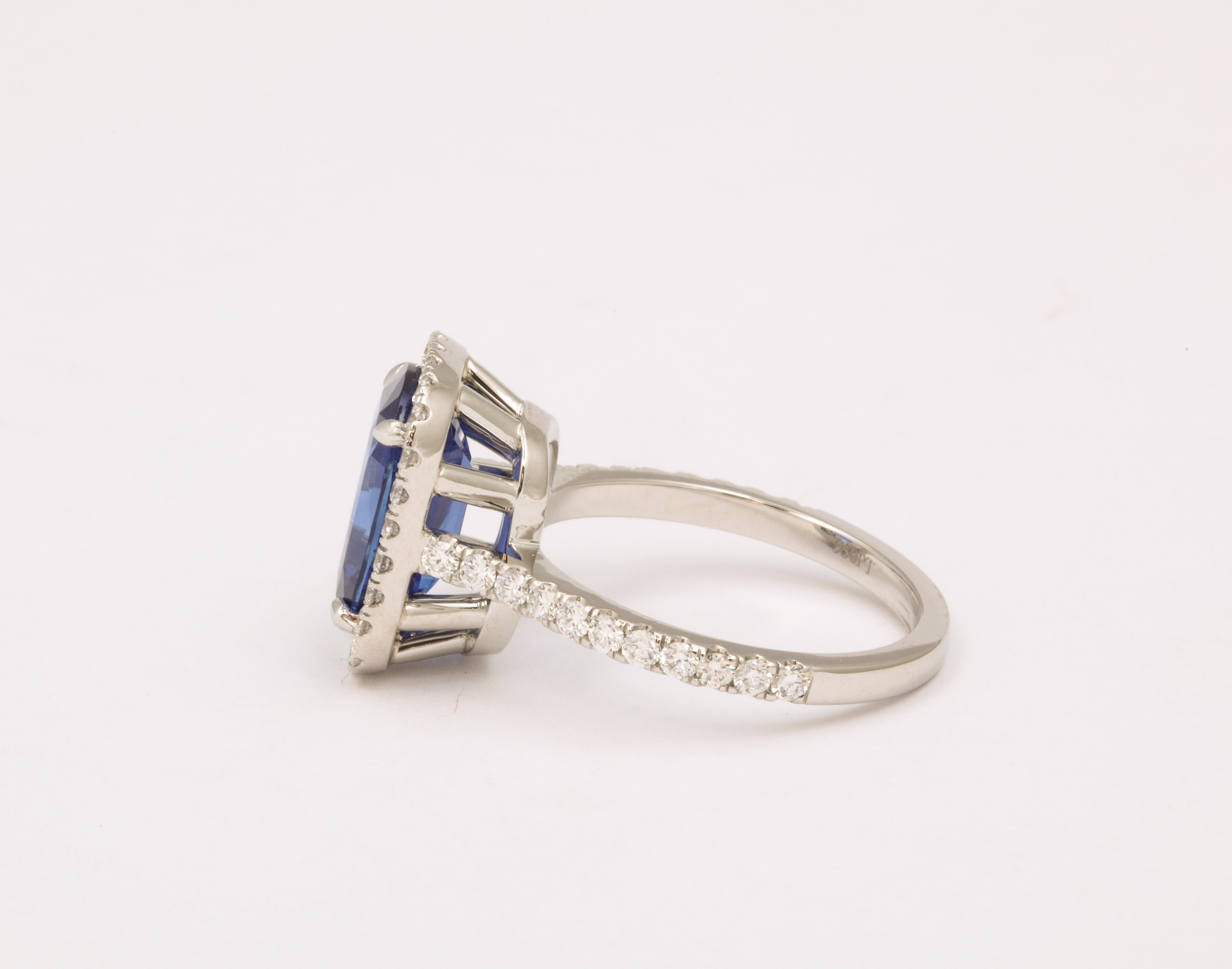 Cushion Cut Blue Sapphire and Diamond Halo Ring  For Sale 3