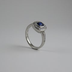 Cushion Cut Blue Sapphire and Diamond Platinum Engagement Ring