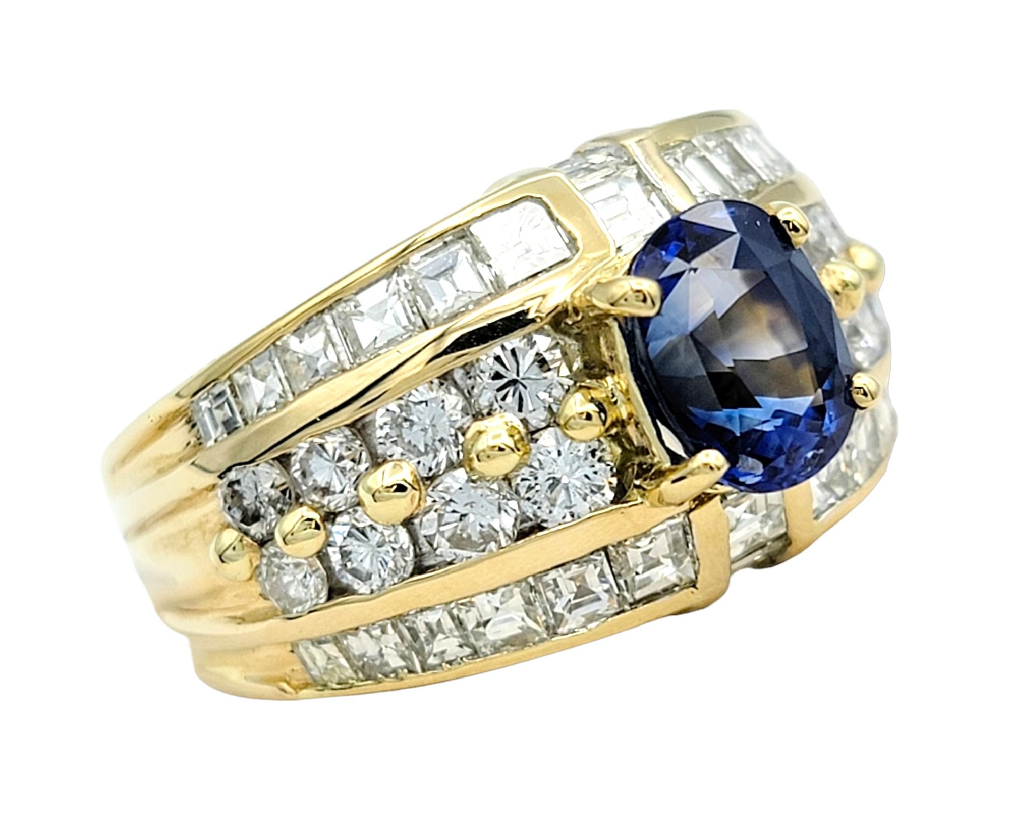 Ring Size: 6.5

Elegance meets sophistication in this exquisite 18 karat gold ring, a true embodiment of timeless beauty. The centerpiece of this luxurious ring is a mesmerizing 1.52 carat blue cushion mixed cut sapphire that captures the essence of