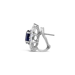 Roman Malakov 4.43 Carat Cushion Cut Blue Sapphire Halo Omega Clip Stud Earrings