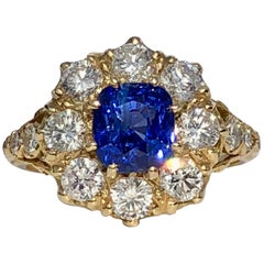 Cushion Cut Blue Sapphire White Round Brilliant Cut Diamond Dress Cocktail Ring