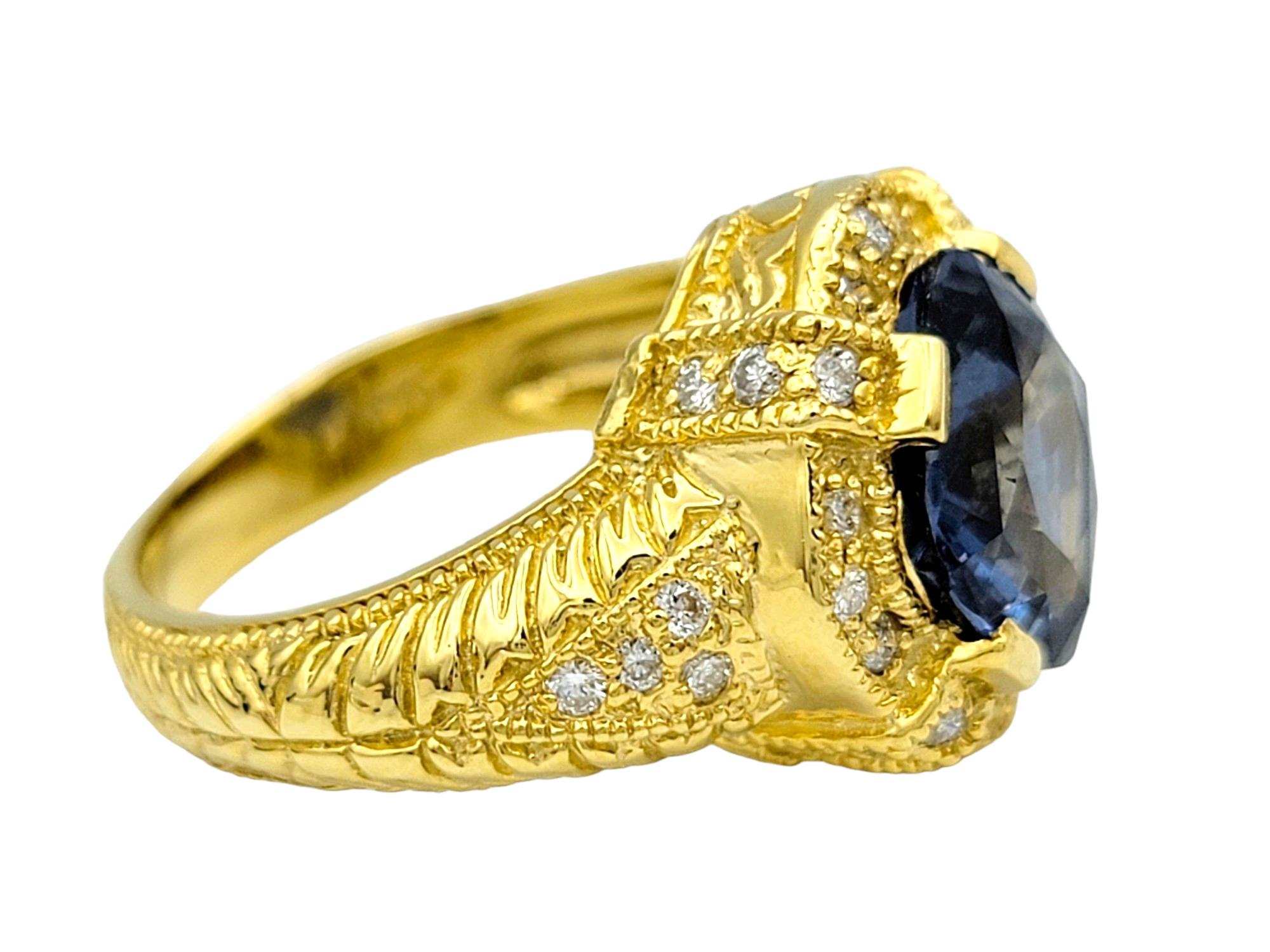 Cushion Cut Blue Spinel and Diamond Halo Cocktail Ring in 18 Karat Yellow Gold In Good Condition For Sale In Scottsdale, AZ