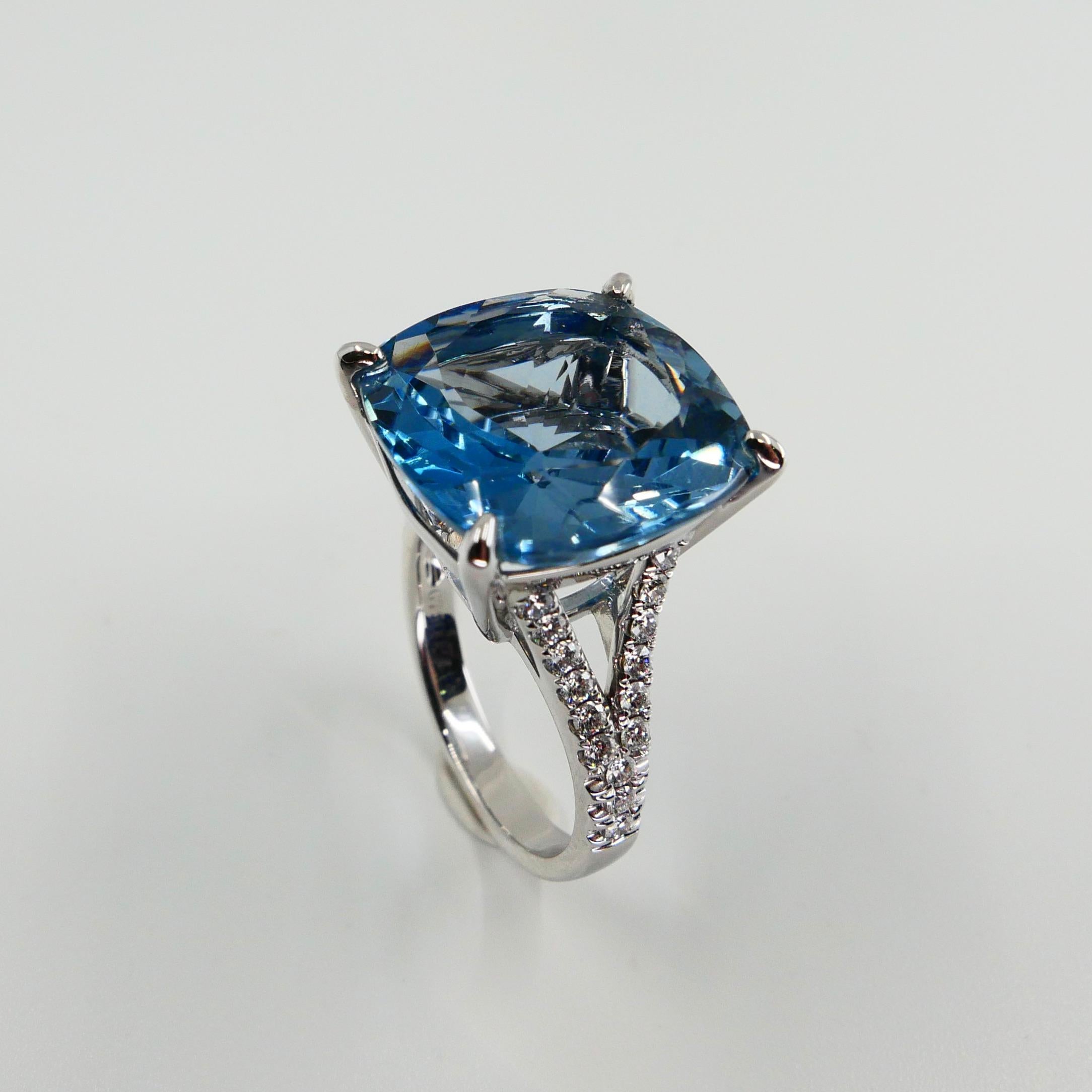 Contemporary Cushion Cut Blue Topaz 15.80 Carat and Diamond Cocktail Ring, Big Statement