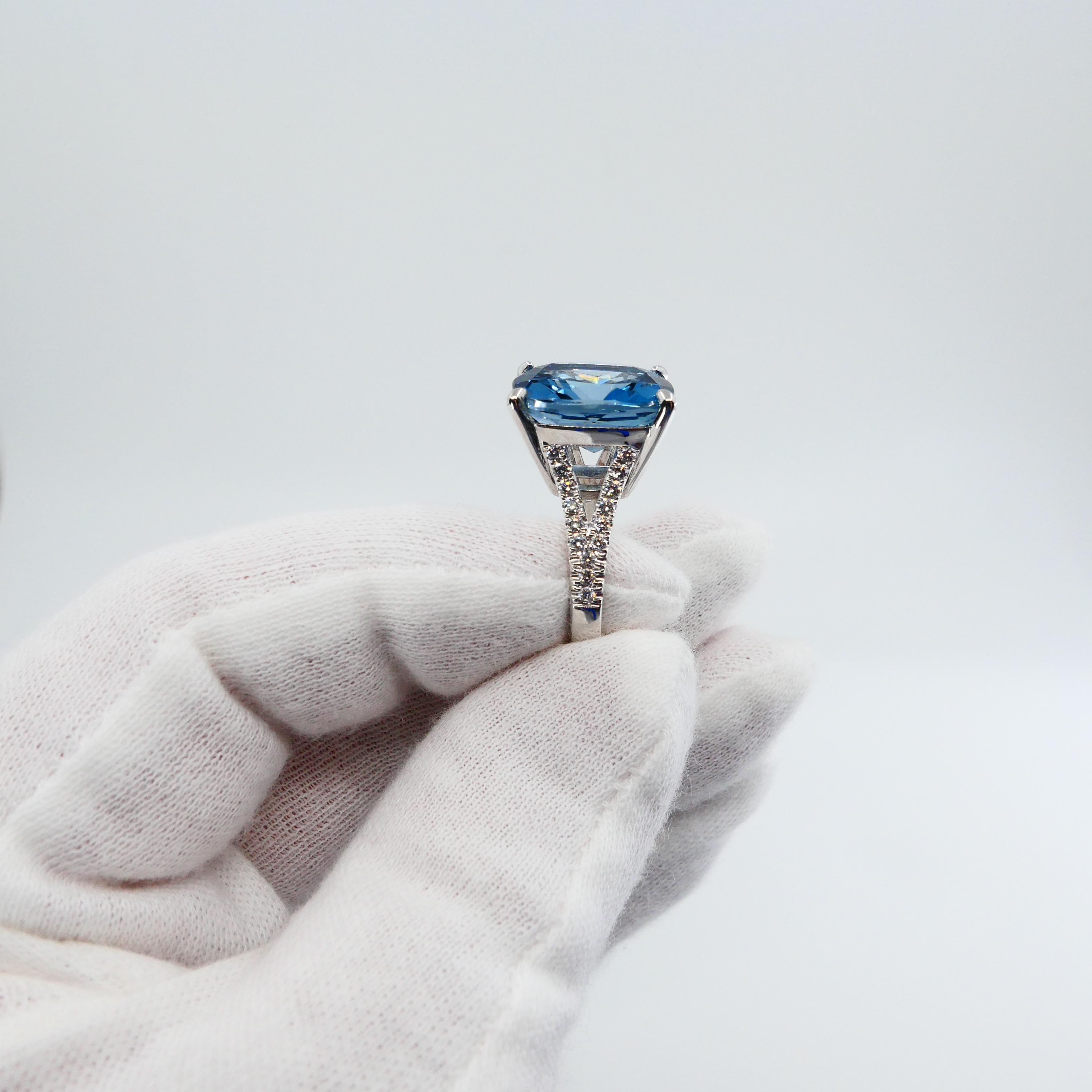 Women's Cushion Cut Blue Topaz 15.80 Carat and Diamond Cocktail Ring, Big Statement