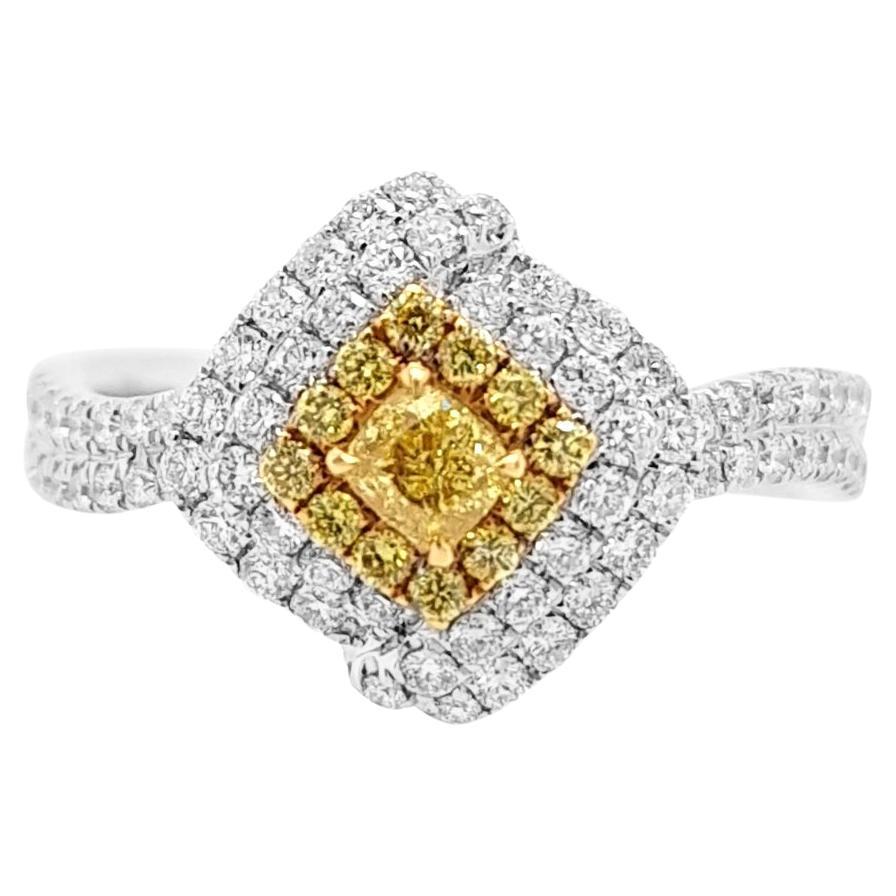 CGL Certified Fancy Intense Yellow Diamond and White Diamond Pt Ring