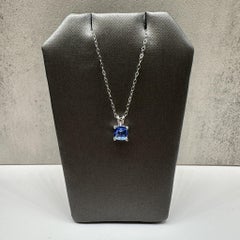 Cushion Cut Ceylon Blue Sapphire Necklace in 14kt White Gold – 0.95ct, 18in, New