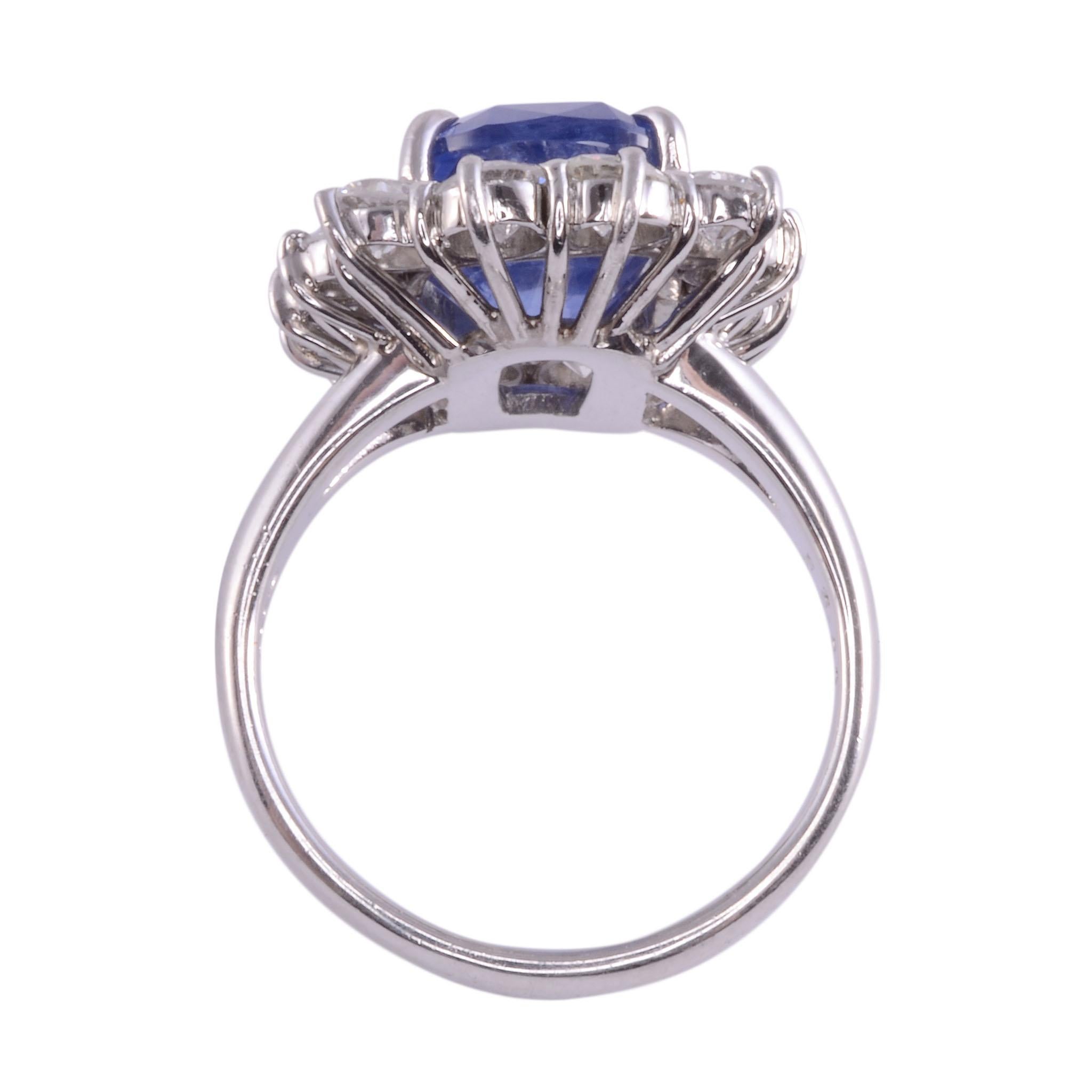 Cushion Cut Ceylon Sapphire & Diamond Ring In Good Condition In Solvang, CA