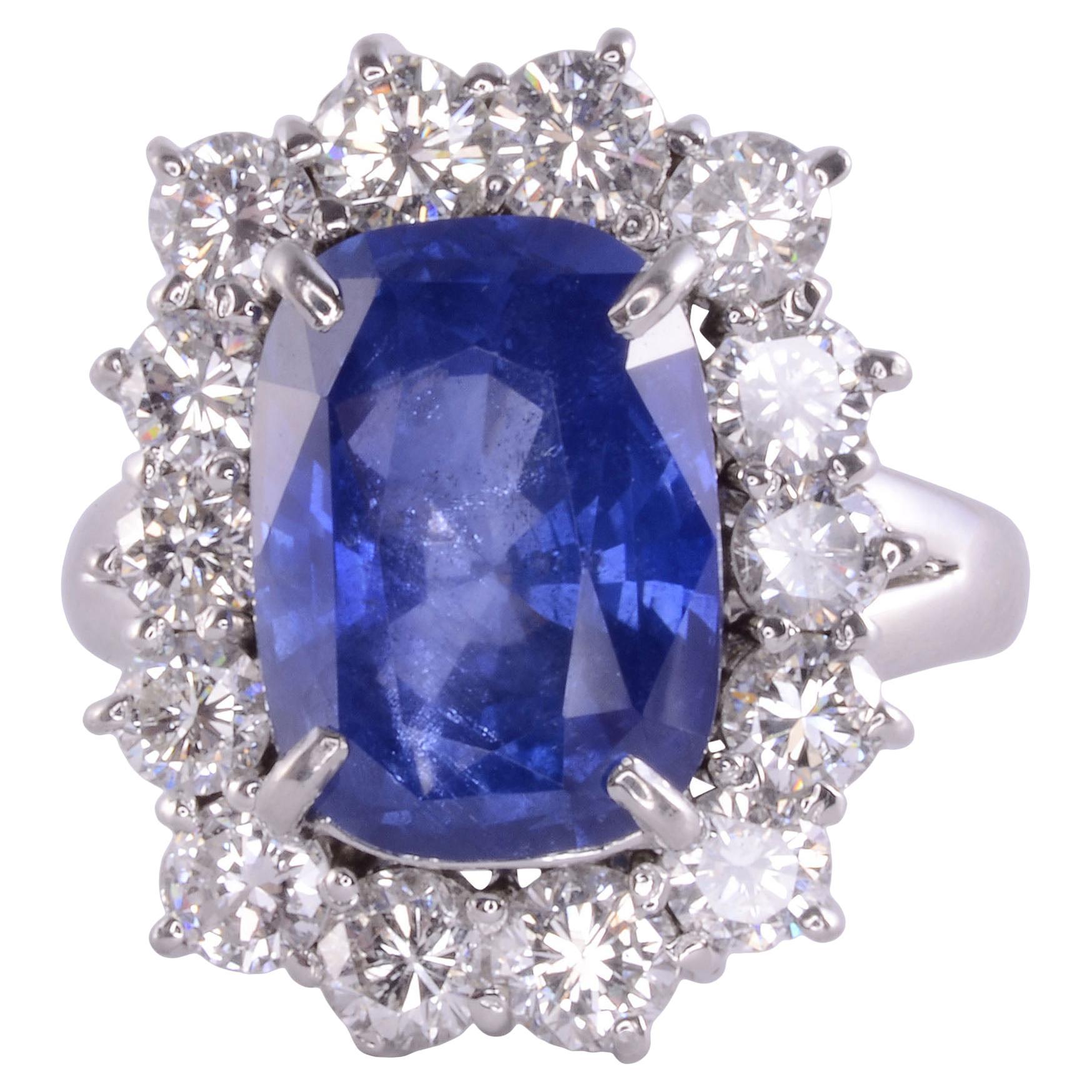 Cushion Cut Ceylon Sapphire & Diamond Ring