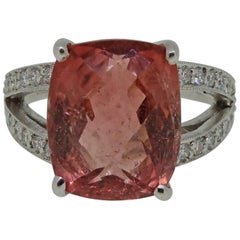 Cushion Cut Checkerboard Pink Tourmaline and Diamond Cocktail Ring 18 Karat