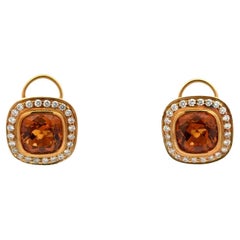 Pendientes de oro amarillo de 18 quilates con diamante citrino talla cojín