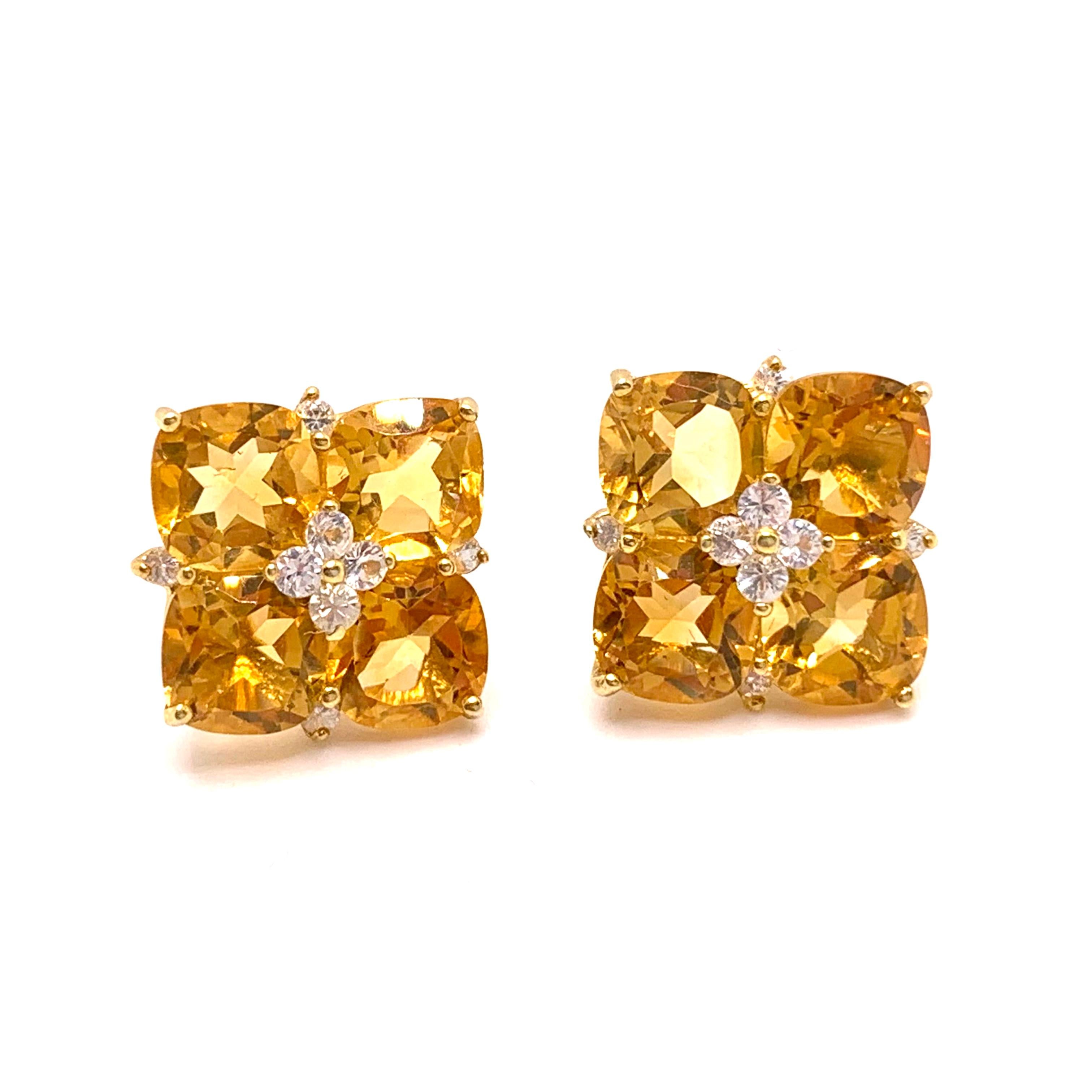 Stunning Bijoux Num Quad Cushion-cut Citrine Square Earrings

The earrings feature flawless  cushion-cut Brazilian citrine, adorned with small round white sapphire, handset in 18k yellow gold vermeil over sterling silver. Straight post with large
