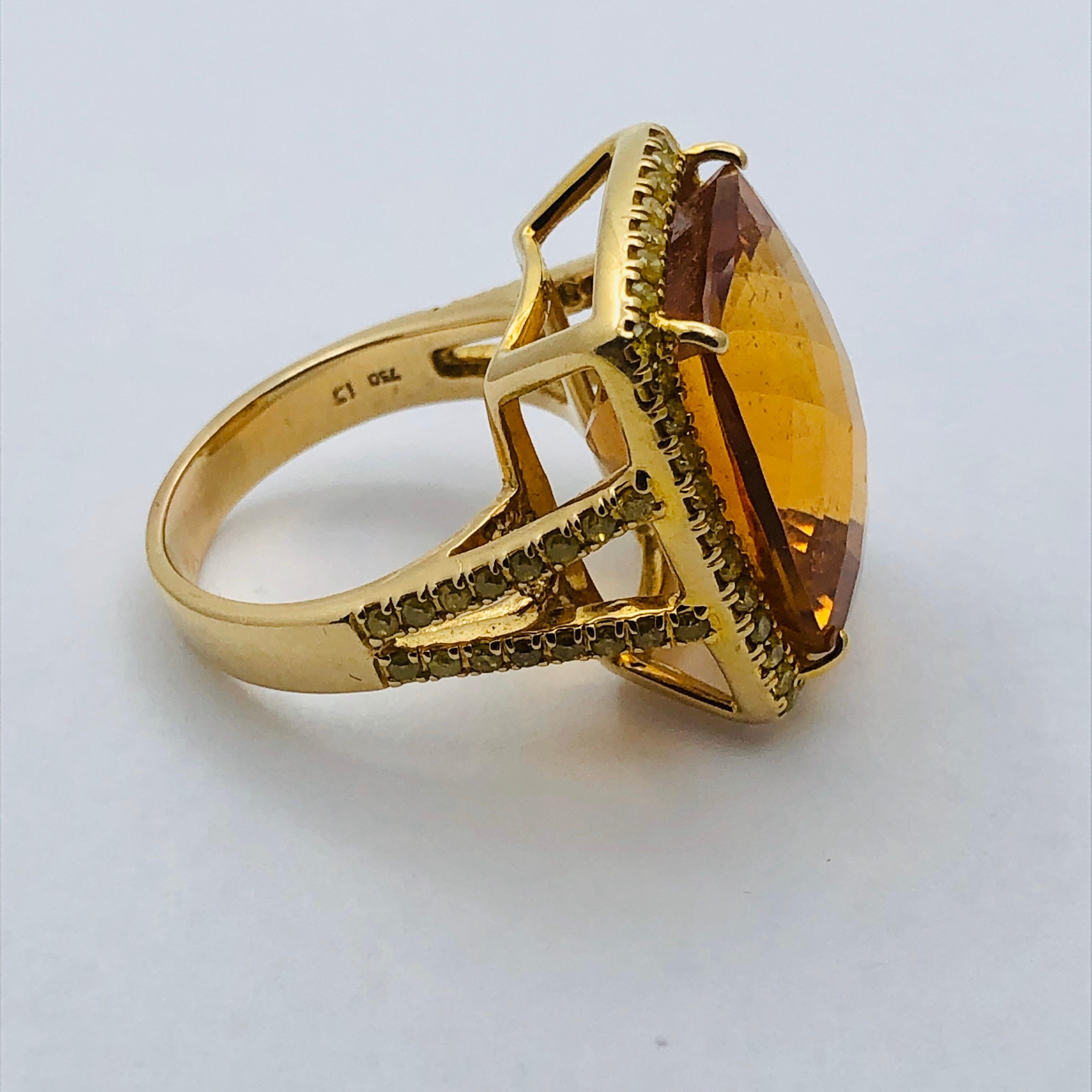 Cushion Cut Citrine Surrounded by Diamonds in Gold For Sale 2
