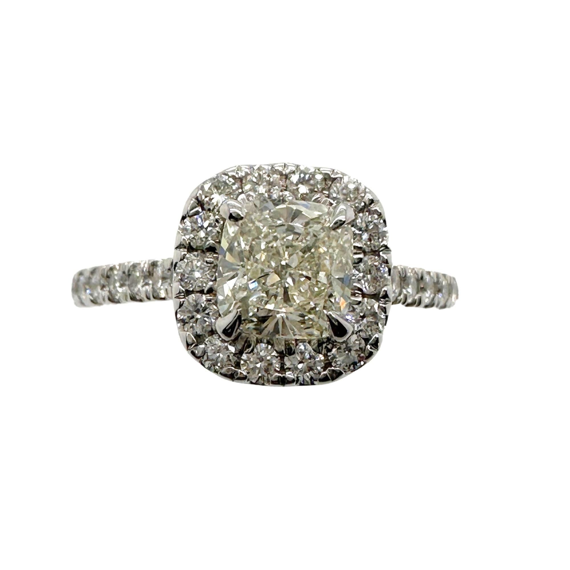 Cushion Cut Diamond 0.85 cts J SI1 Halo Engagement Ring EGL USA 14K White Gold For Sale 7