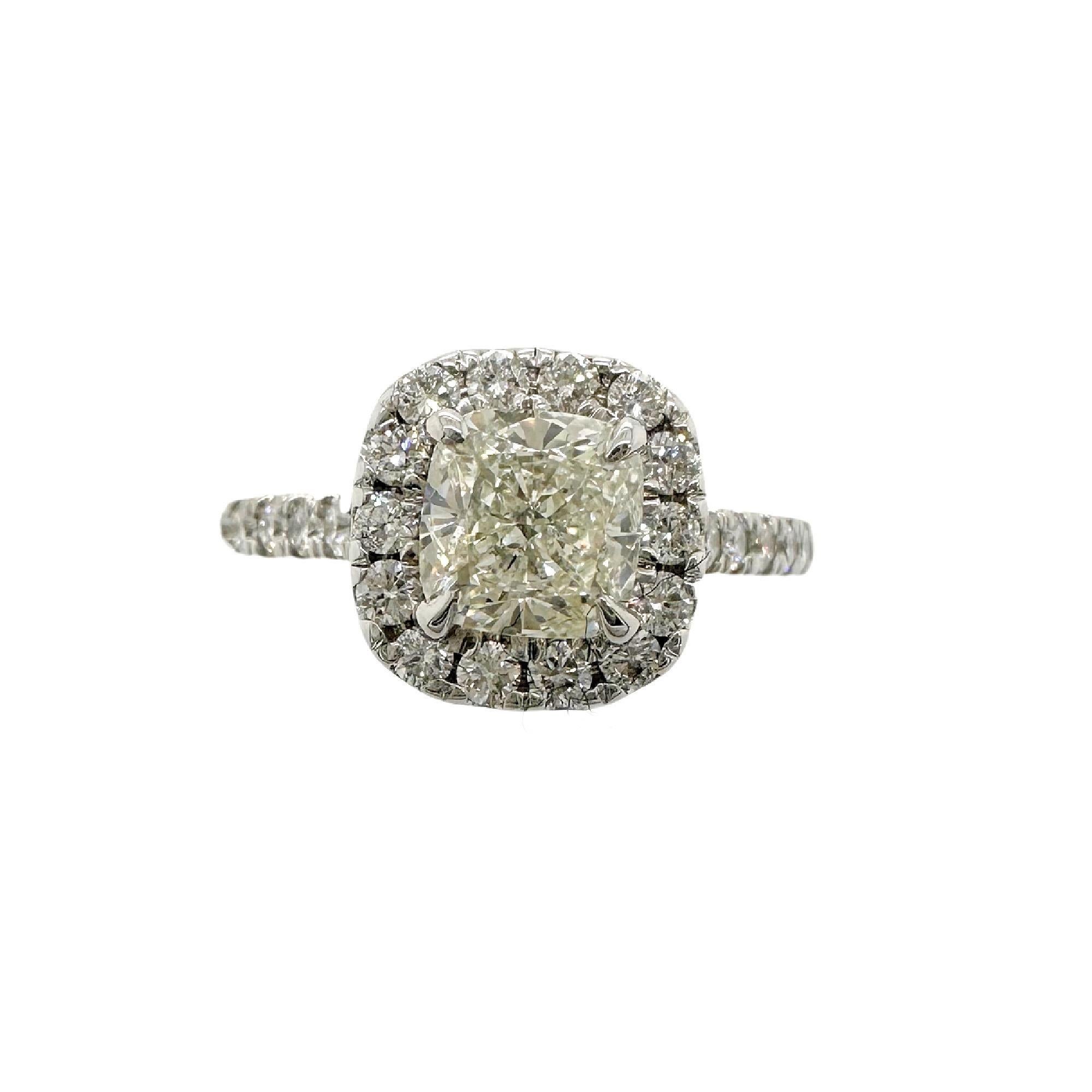 Cushion Cut Diamond 0.85 cts J SI1 Halo Engagement Ring EGL USA 14K White Gold For Sale 14