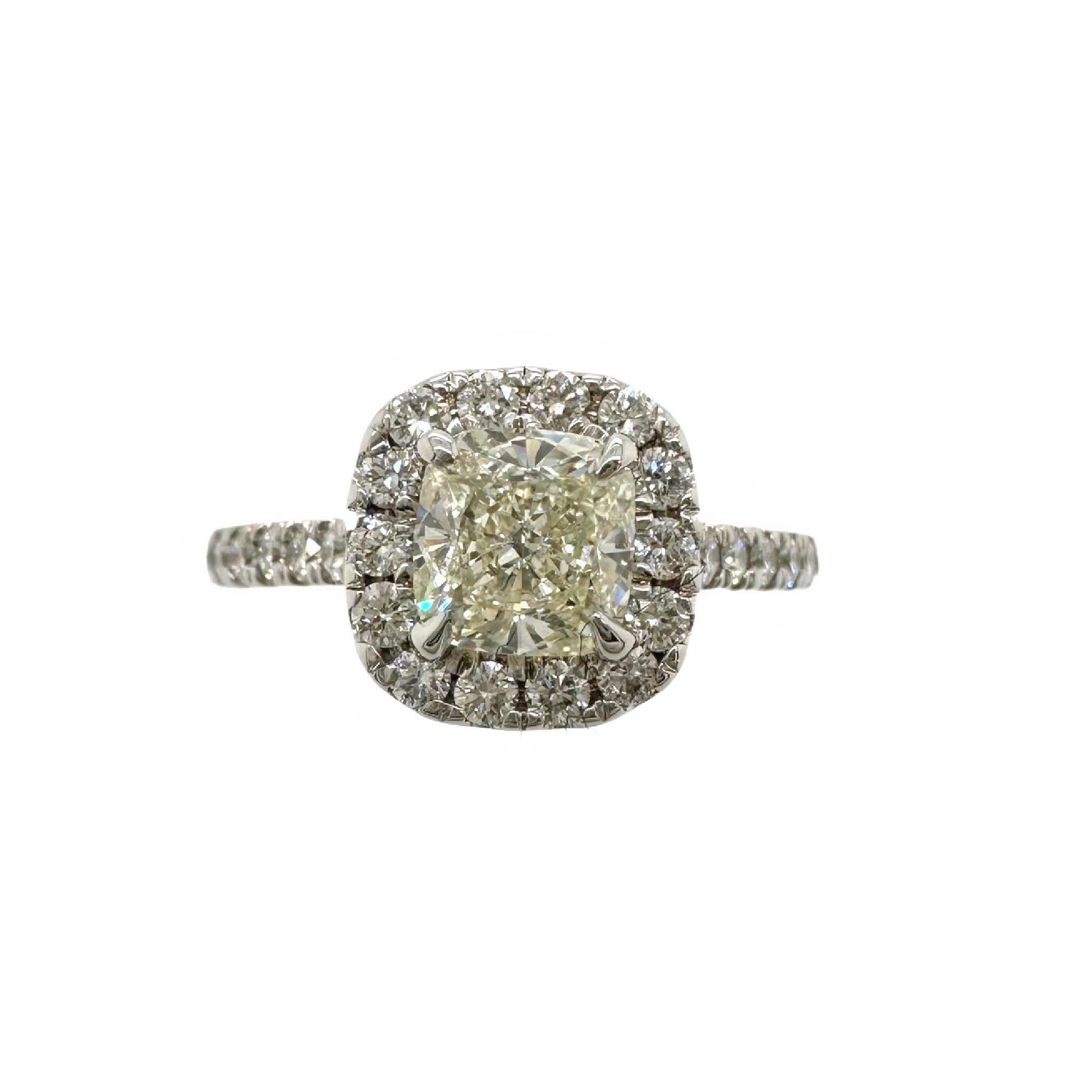 Women's or Men's Cushion Cut Diamond 0.85 cts J SI1 Halo Engagement Ring EGL USA 14K White Gold For Sale
