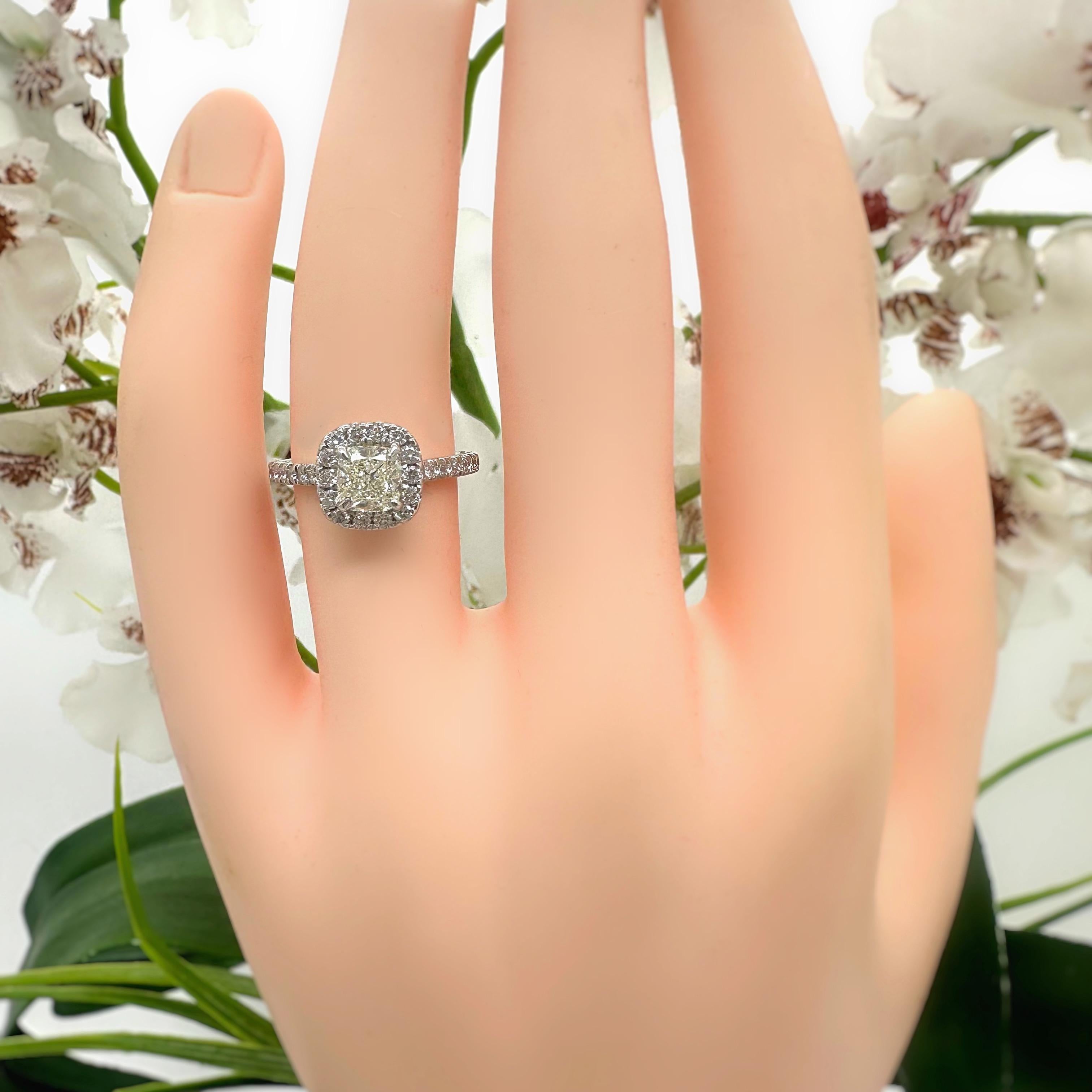 Cushion Cut Diamond 0.85 cts J SI1 Halo Engagement Ring EGL USA 14K White Gold For Sale 3