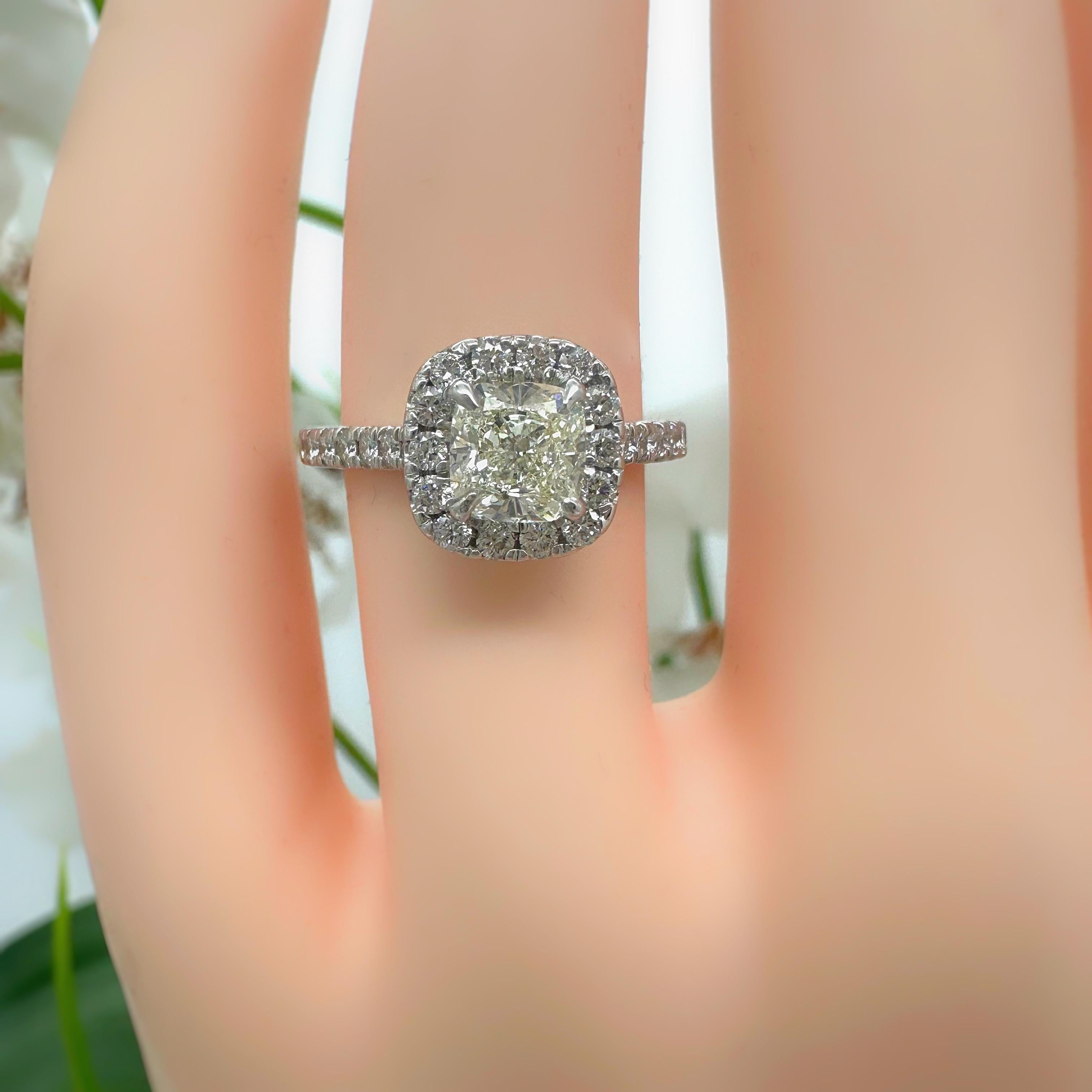 Cushion Cut Diamond 0.85 cts J SI1 Halo Engagement Ring EGL USA 14K White Gold For Sale 4
