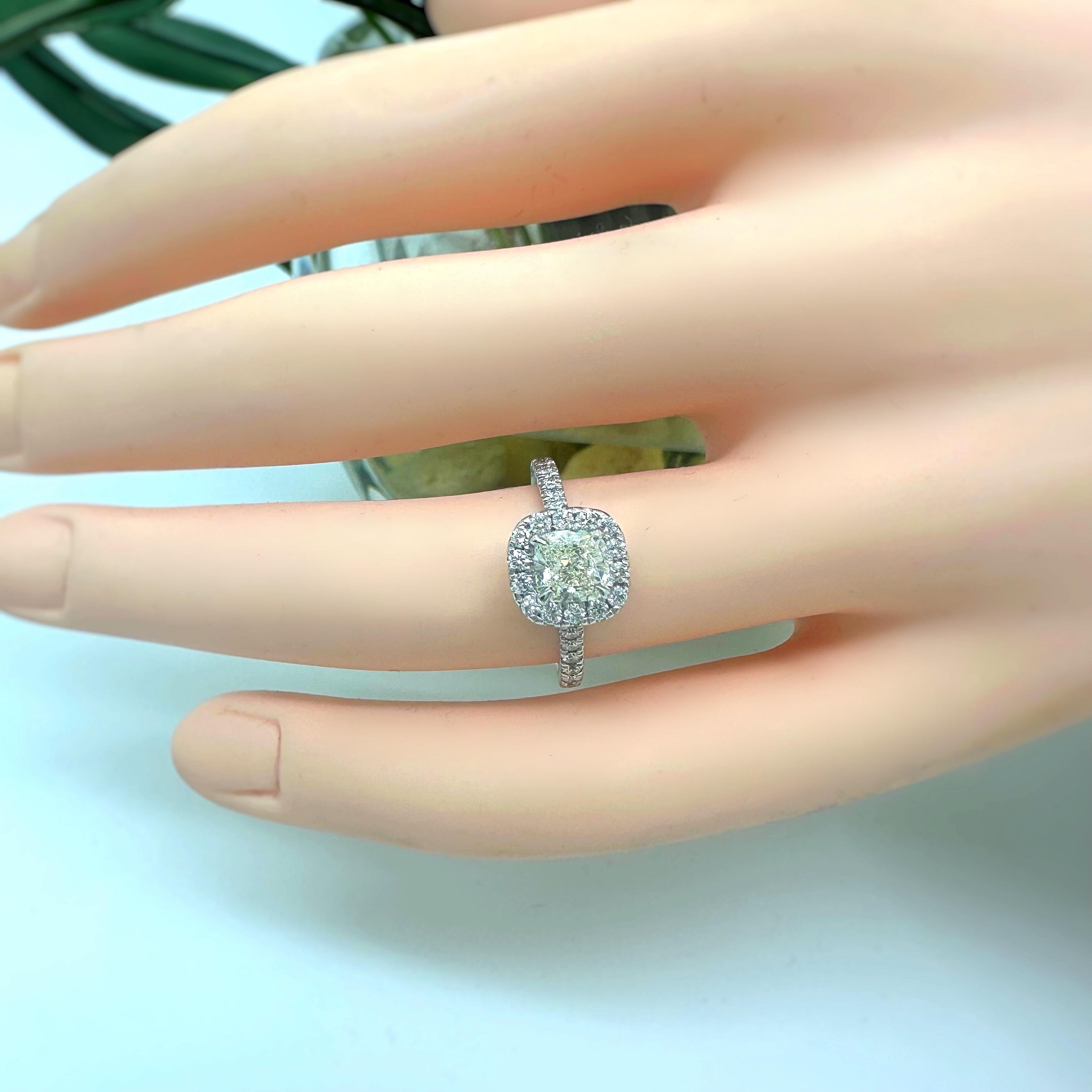 Cushion Cut Diamond 0.85 cts J SI1 Halo Engagement Ring EGL USA 14K White Gold For Sale 5