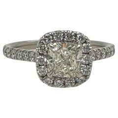 Cushion Cut Diamond 0.85 cts J SI1 Halo Engagement Ring EGL USA 14K White Gold