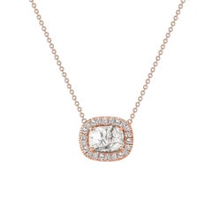 Collier à pendentif halo en or 14K avec diamant taillé en coussin