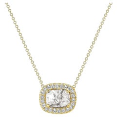 Collier à pendentif halo en or 14K avec diamant taillé en coussin