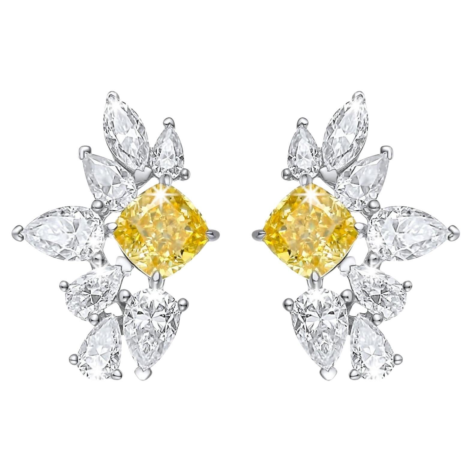 Boucles d'oreilles Marquise en or 14K avec diamant taillé en coussin