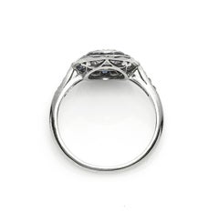 Cushion Cut Diamond and Sapphire Art Deco Style Ring